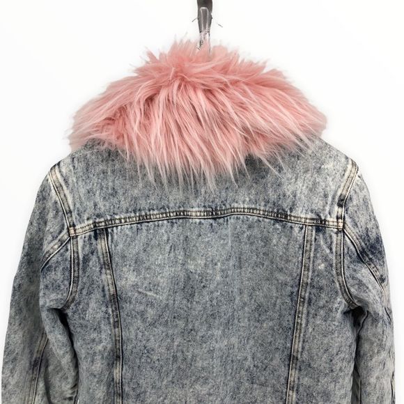 Juicy Couture Black Label Pink Fur Collar Acid Wash Denim Sherpa Lined Jacket - Picture 8 of 14